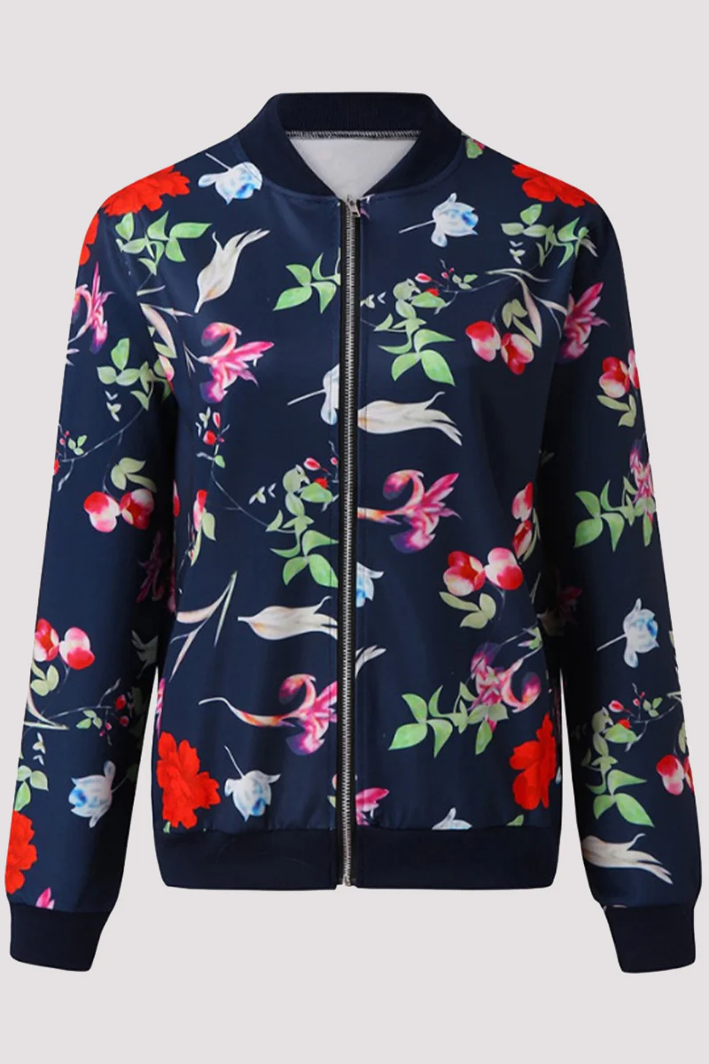Casual Floral Patchwork O Neck Outerwear - Panekey