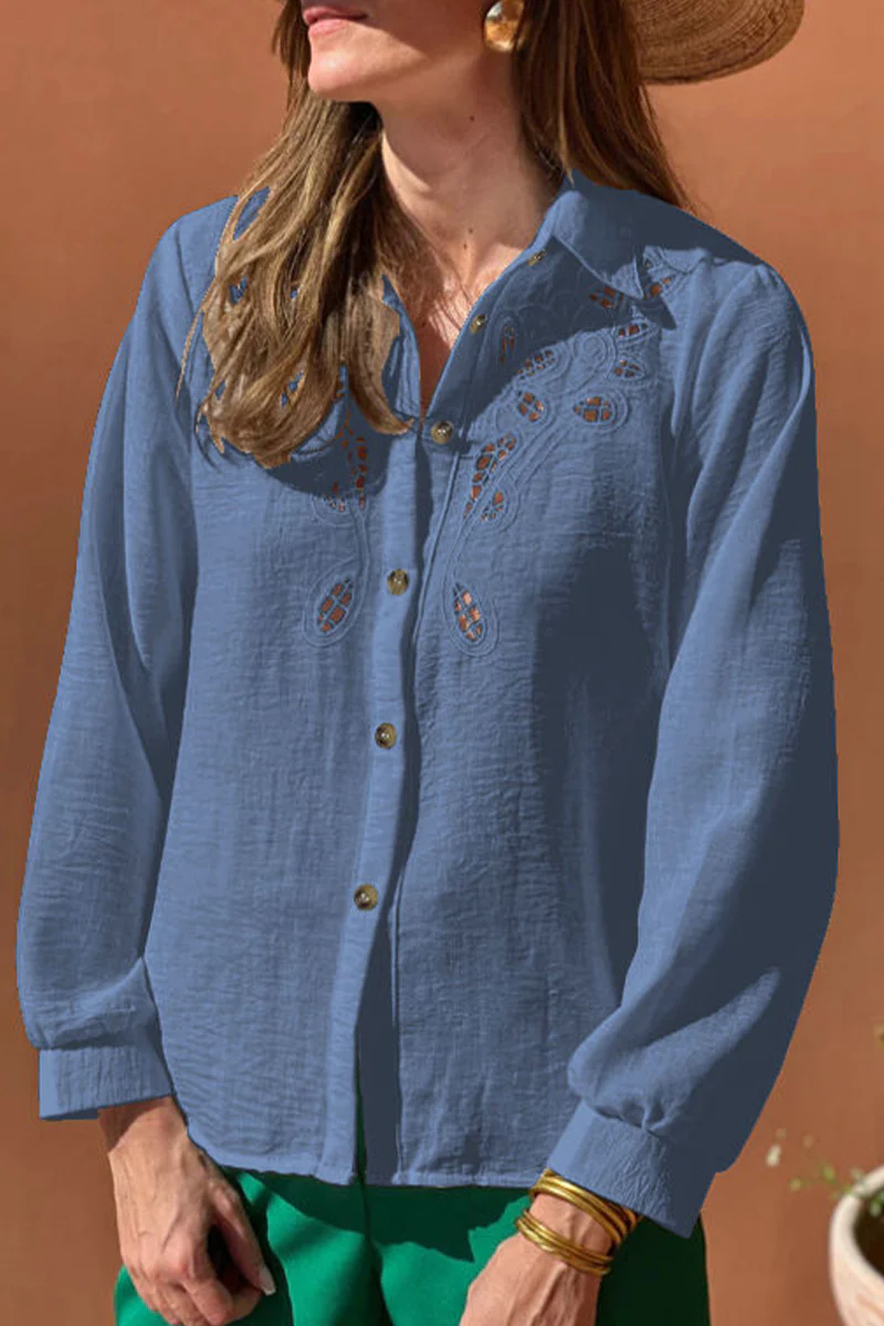 Casual Hollow Out Turndown Collar Blouses(4 Colors) - Panekey