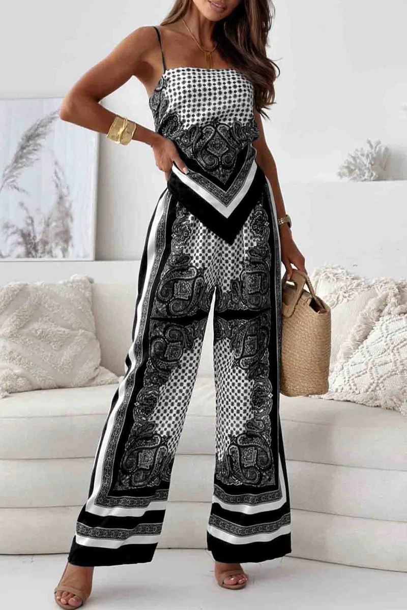 Casual Geometric Print Backless Square Neck Sleeveless Two Pieces(5 Colors) - Panekey