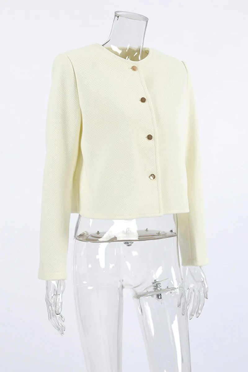 Casual Daily Solid Color Buttons O Neck Outerwear - Panekey