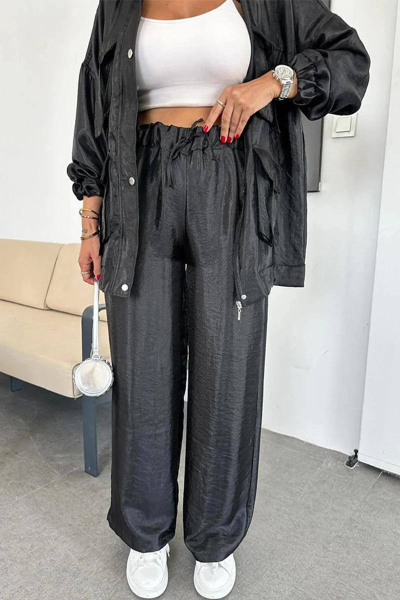 Casual Pocket Ruched Mandarin Collar Long Sleeve Two Pieces(6 Colors) - Panekey