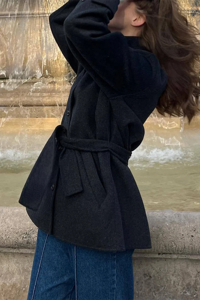 Casual Lace Up Buttons Gross Mandarin Collar Outerwear - Panekey