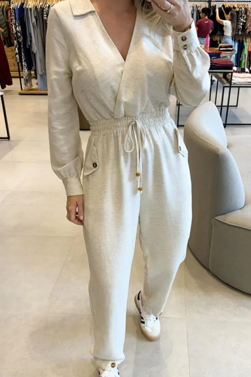 Casual Patchwork V Neck Fitted Jumpsuits(3 Colors) - Panekey