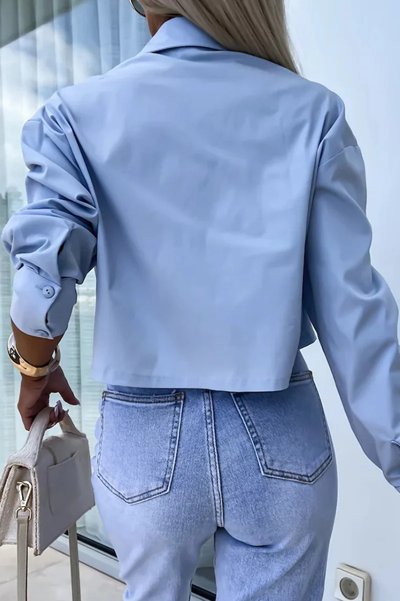 Casual British Style Solid Buttons Turndown Collar Tops - Panekey