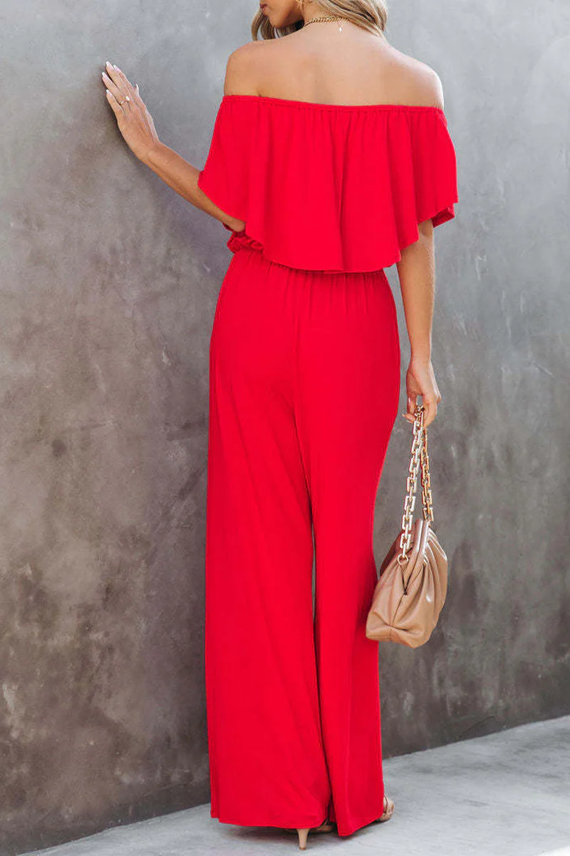 Casual Daily Solid Solid Color Off the Shoulder Regular Jumpsuits(4 Colors) - Panekey