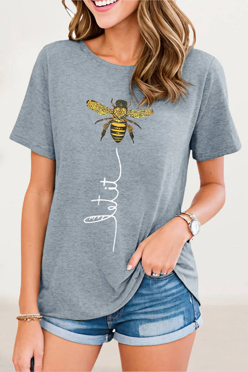 Casual Animal Letter Print Patchwork O Neck T-Shirts - Panekey