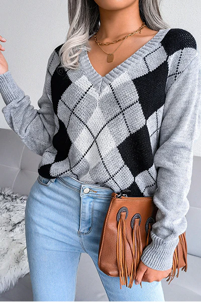 Casual Geometric Split Joint V Neck Tops(3 Colors) - Panekey