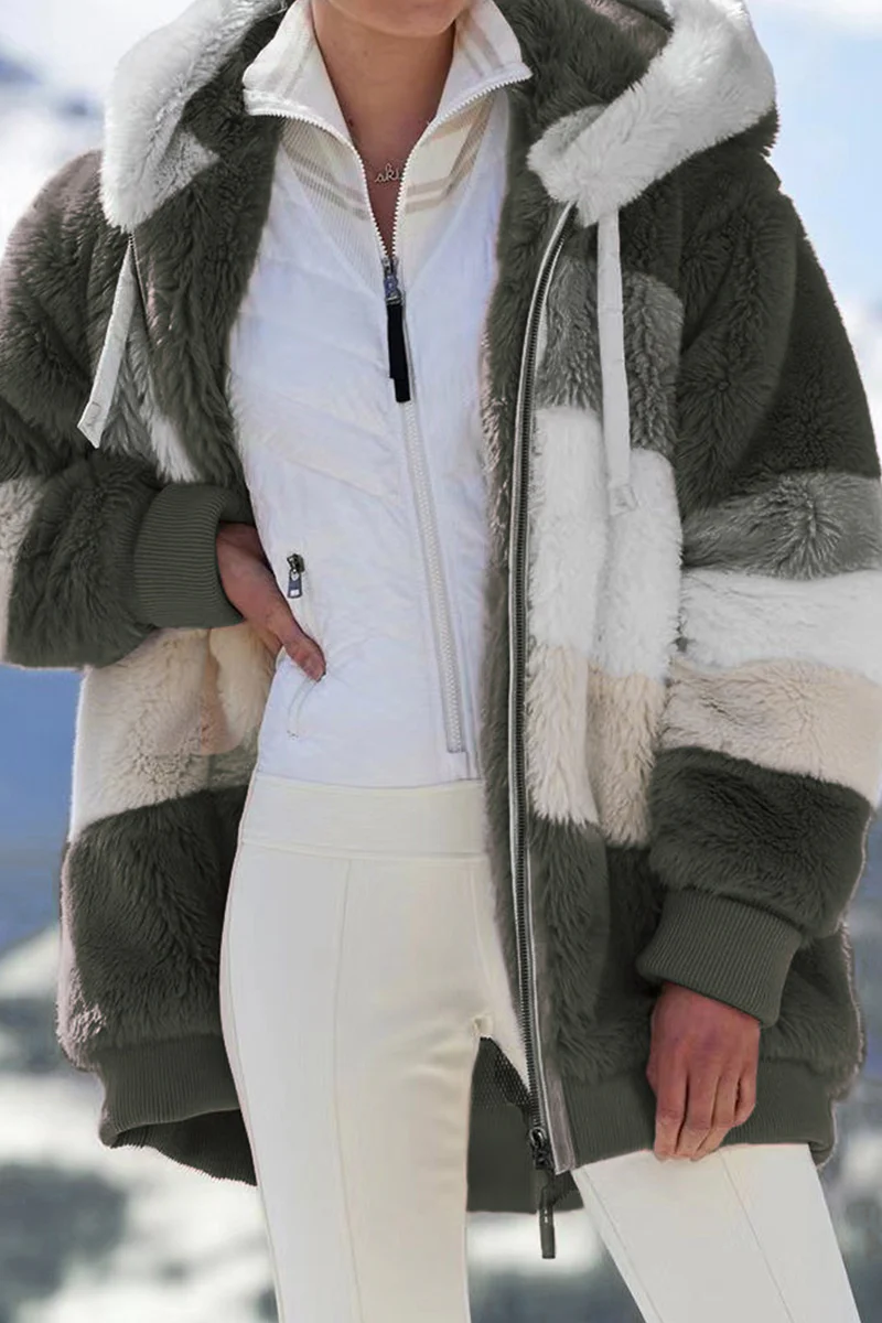 Casual Patchwork Contrast Zipper Hooded Collar Outerwear - Panekey