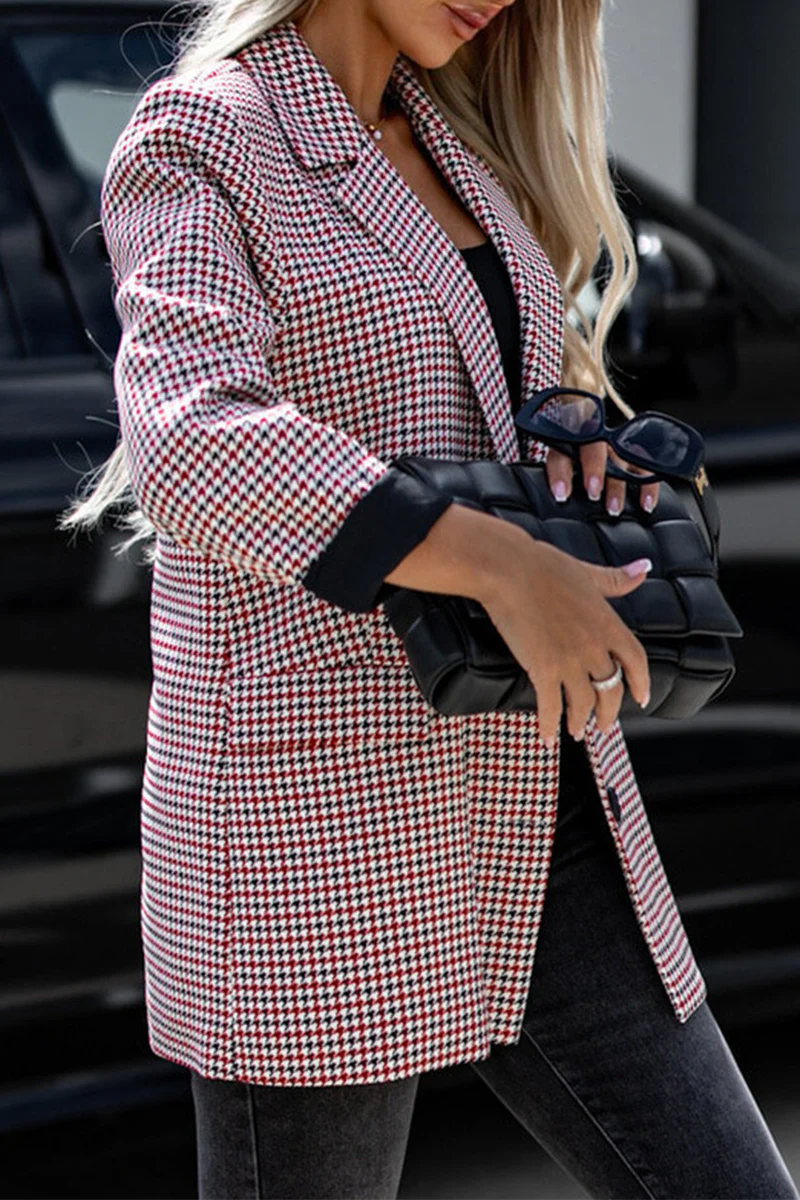 Casual Plaid Buttons Contrast Turn-back Collar Outerwear(3 Colors) - Panekey