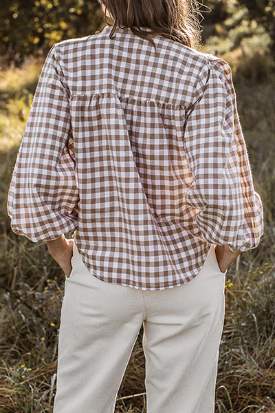 Casual Plaid Split Joint Tie-dye O Neck Tops - Panekey