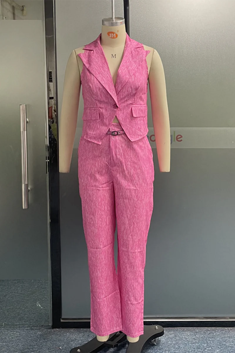 Casual Daily Solid Color Buttons Turn-back Collar Sleeveless Two Pieces(3 Colors) - Panekey