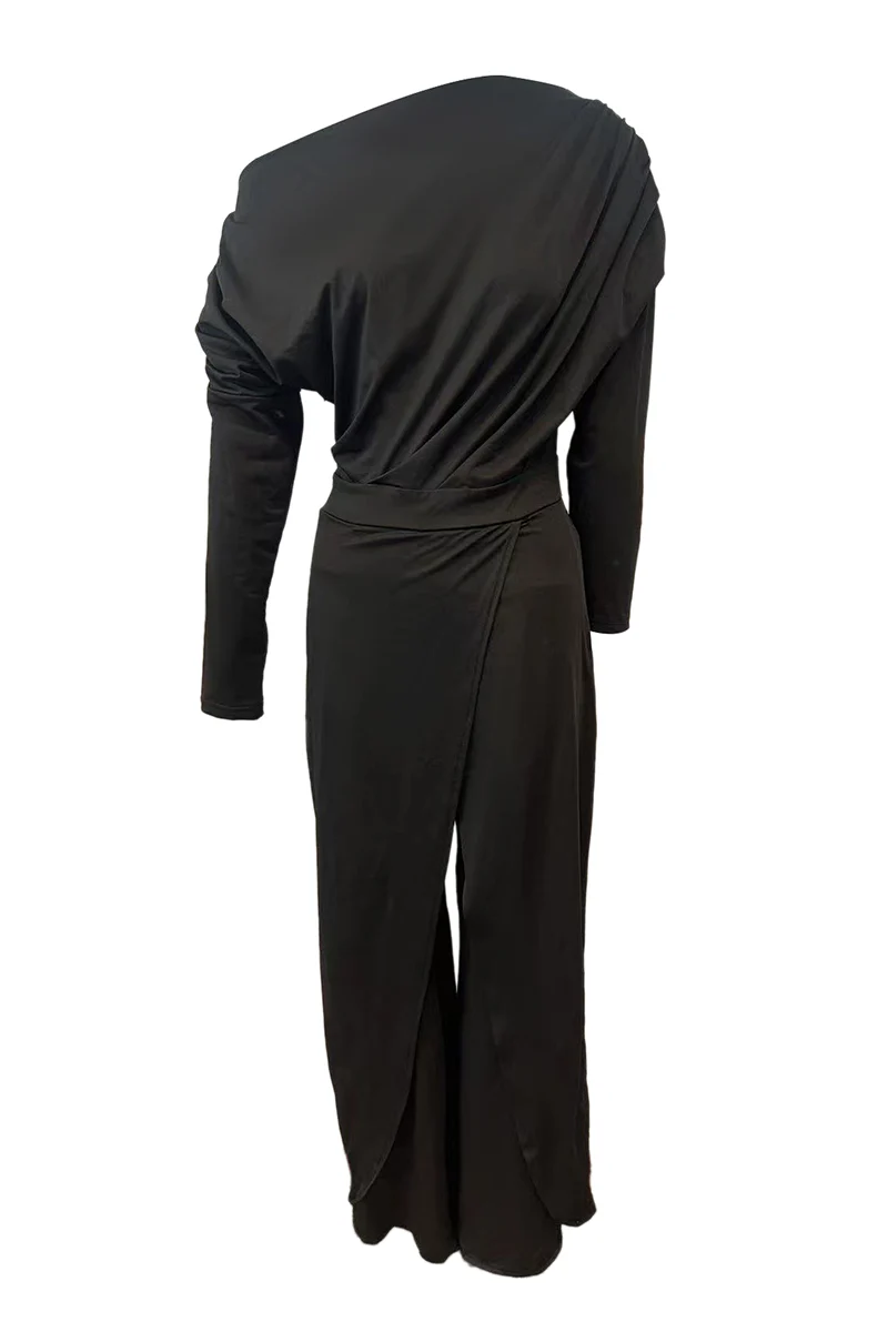 British Style Solid Backless Asymmetrical Oblique Collar Regular Jumpsuits(2 Colors) - Panekey