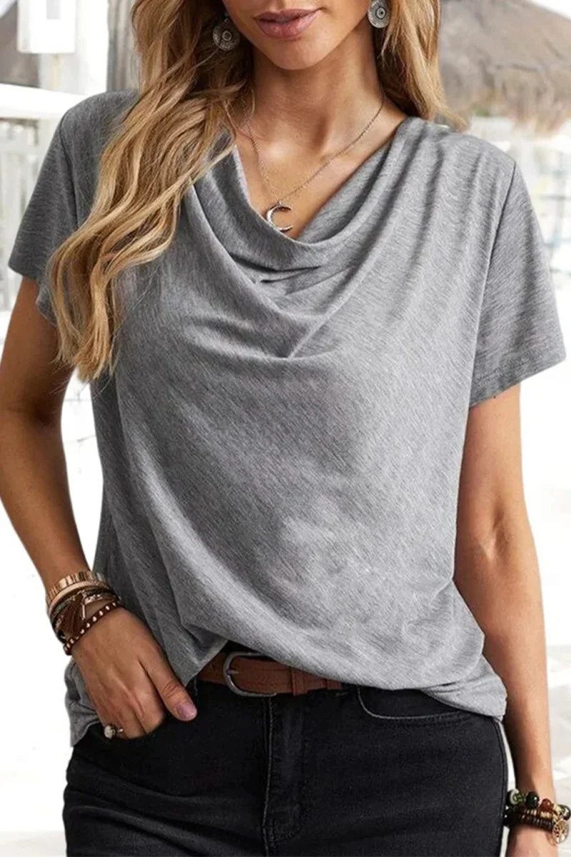Casual Daily Solid Asymmetrical U Neck T-Shirts(5 Colors) - Panekey