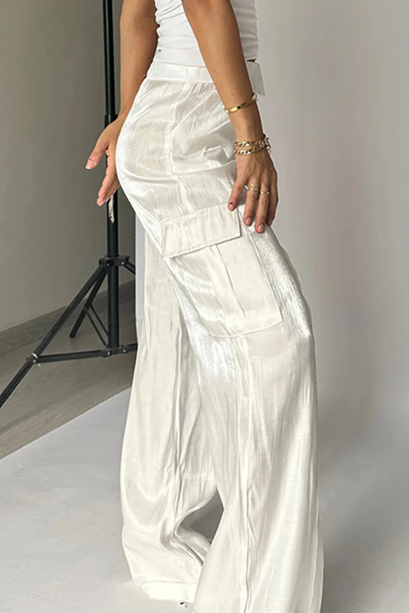 Casual Gradual Change Pocket Loose Mid Waist Straight Bottoms(4 Colors) - Panekey