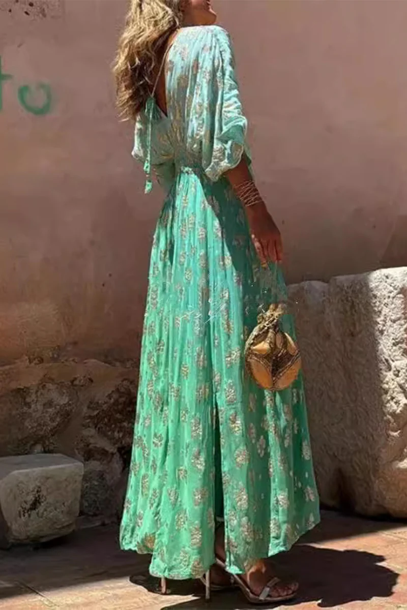 Casual Daily Gradient Print Bronzing Pattern V Neck Loose Jumpsuits - Panekey