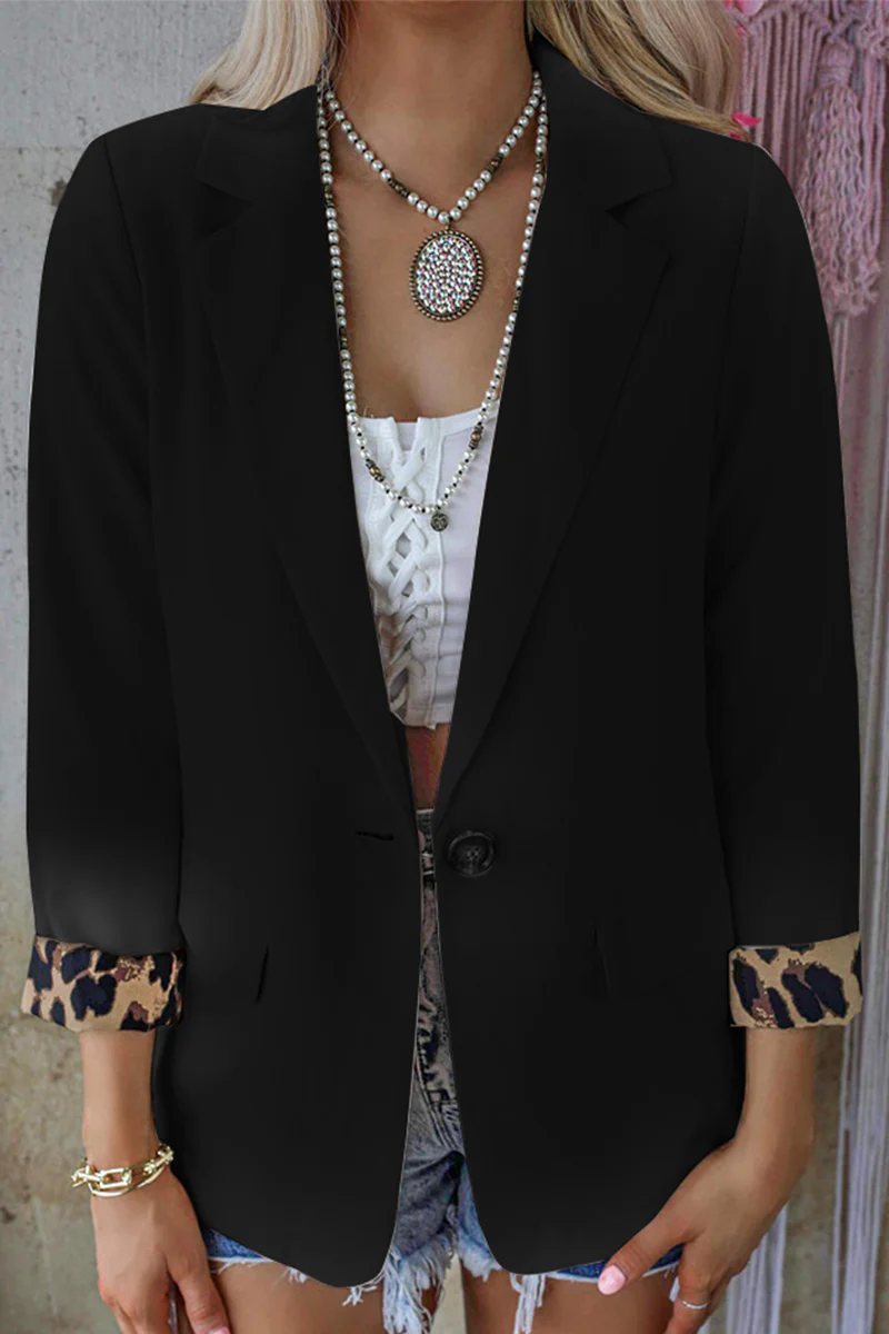 Casual Leopard Patchwork Turndown Collar Outerwear(6 Colors) - Panekey