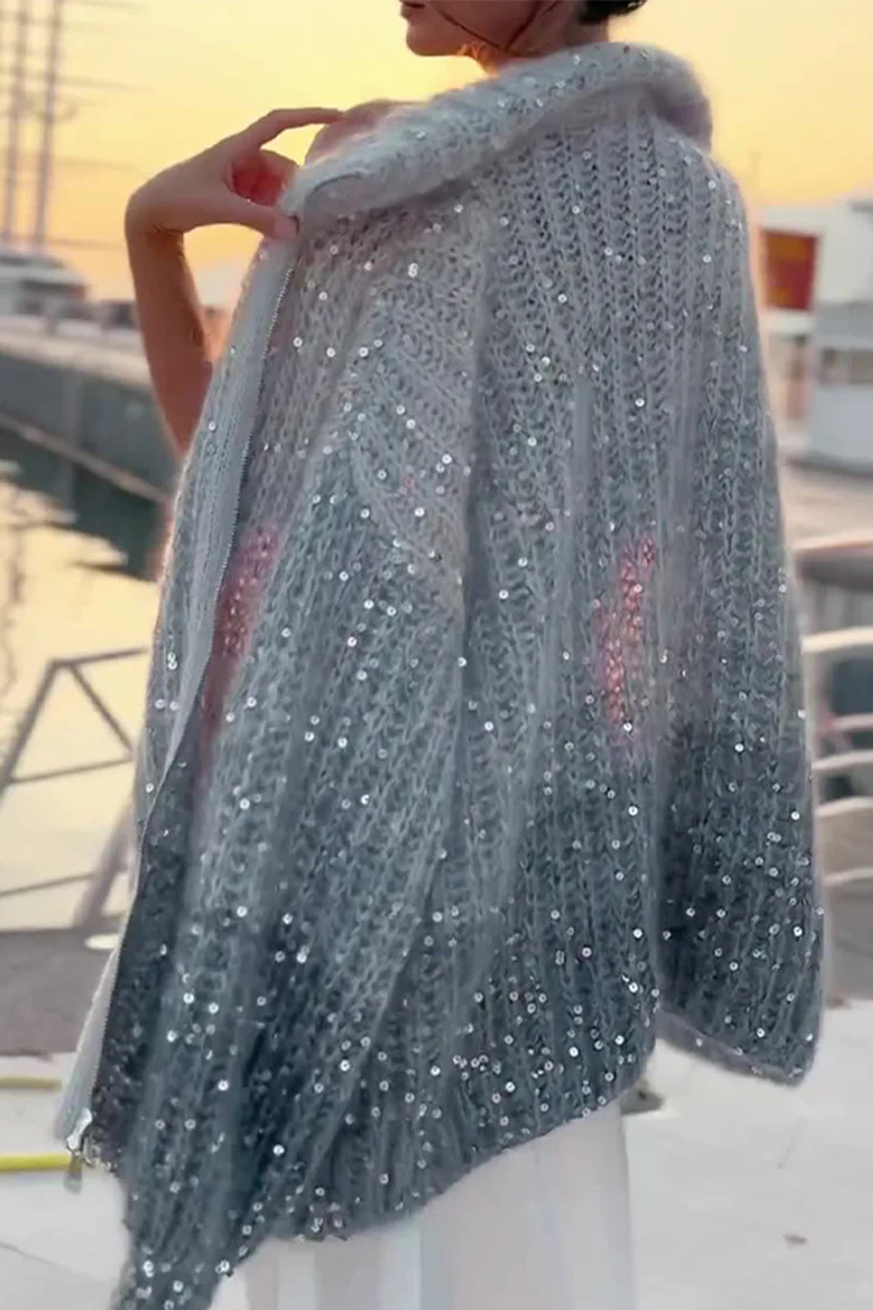 Casual Celebrities Elegant Sequins Turndown Collar Sweaters(3 Colors) - Panekey