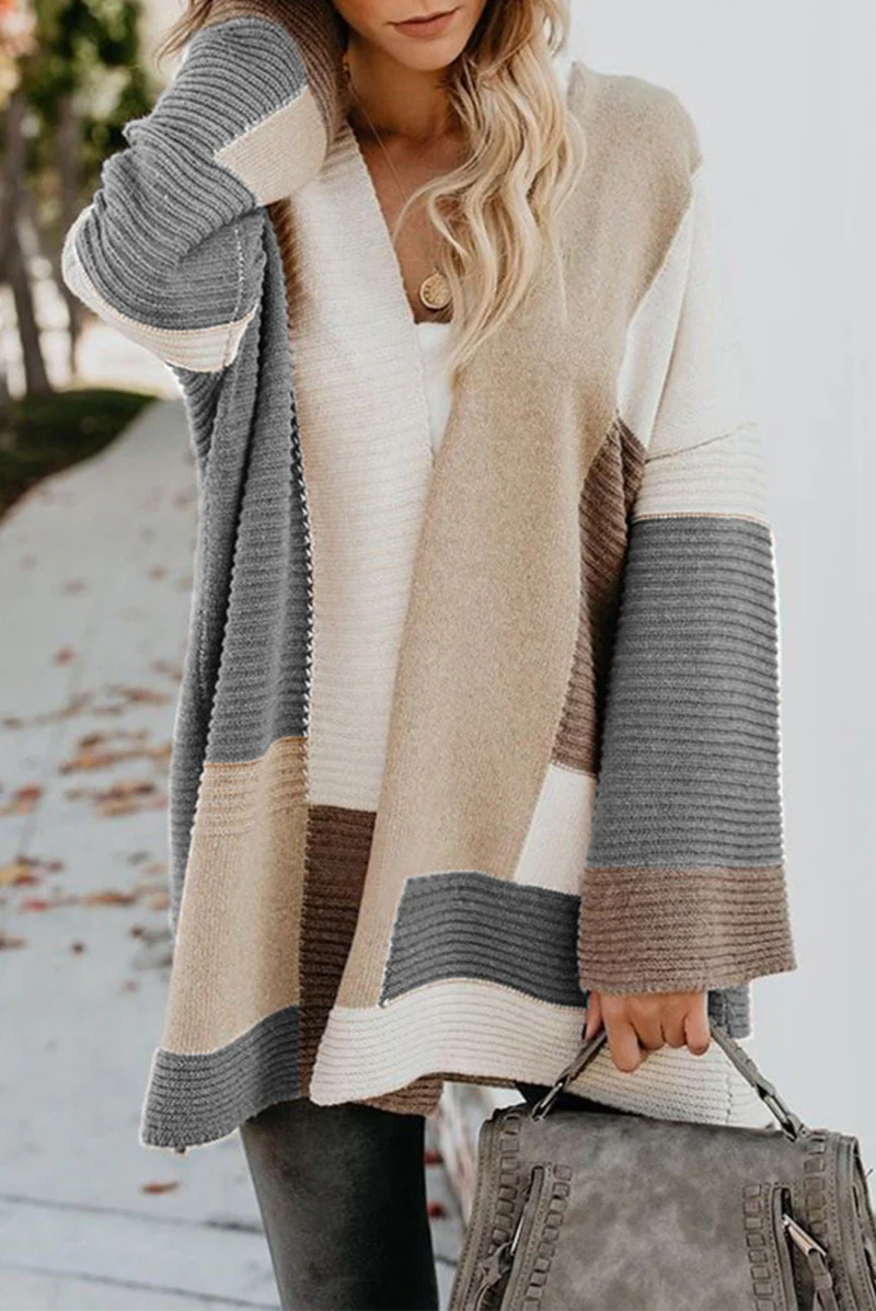 Casual Color Block Split Joint V Neck Outerwear(7 Colors) - Panekey