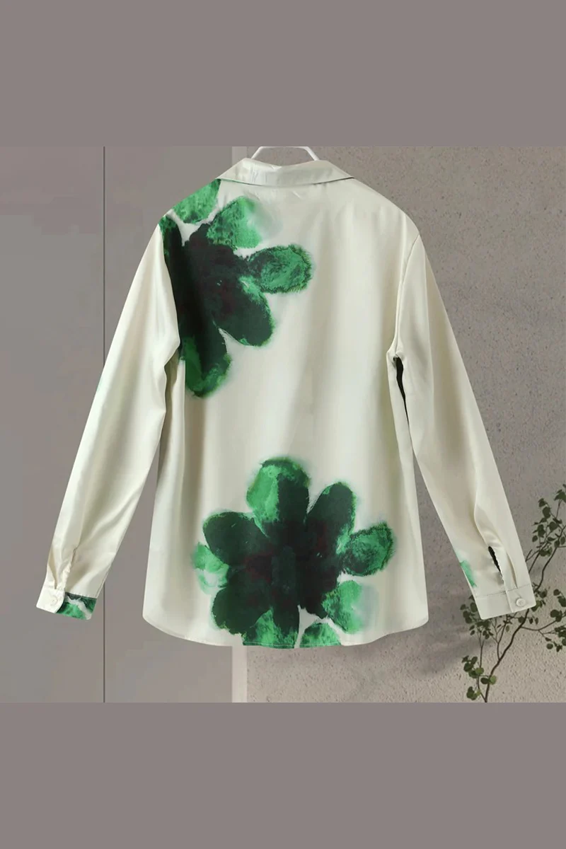 Casual Flowers Print Pocket Turndown Collar Long Sleeve Two Pieces - Panekey