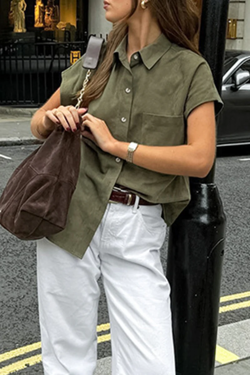 Casual Buttons Turndown Collar Blouses - Panekey