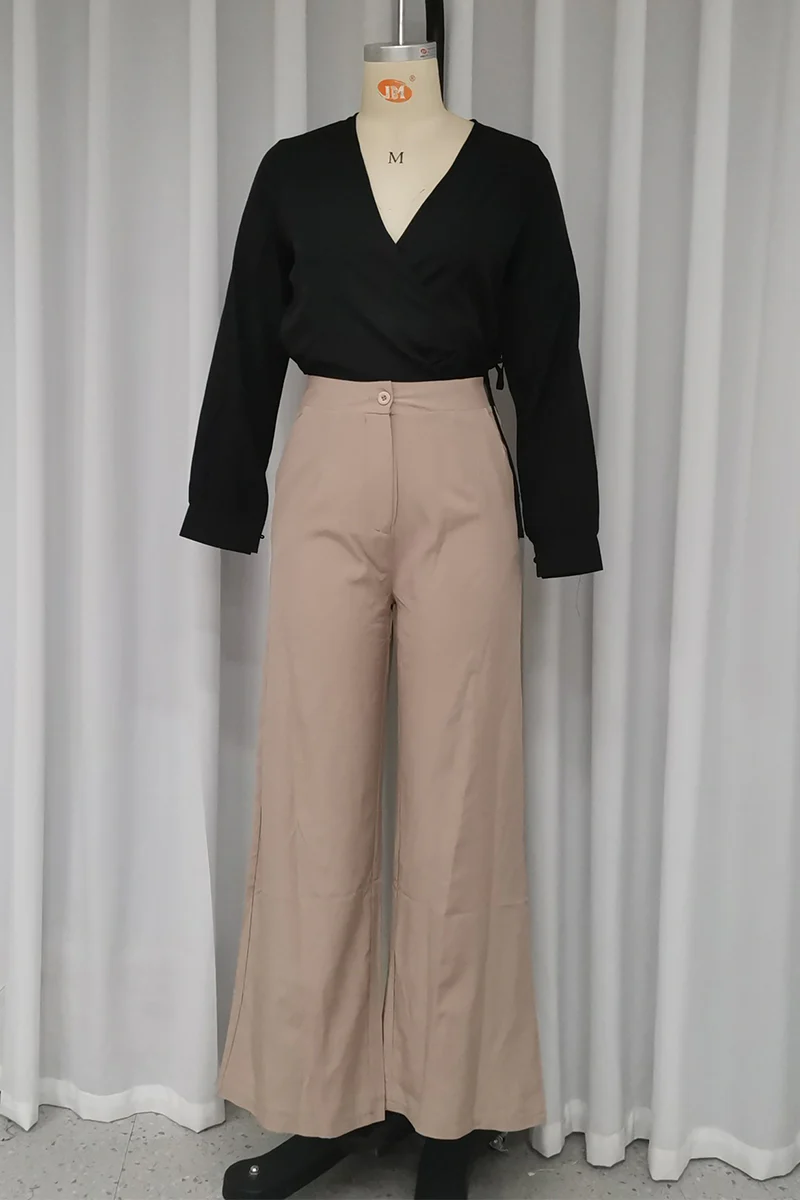 Casual Daily Pocket Buttons V Neck Long Sleeve Two Pieces - Panekey