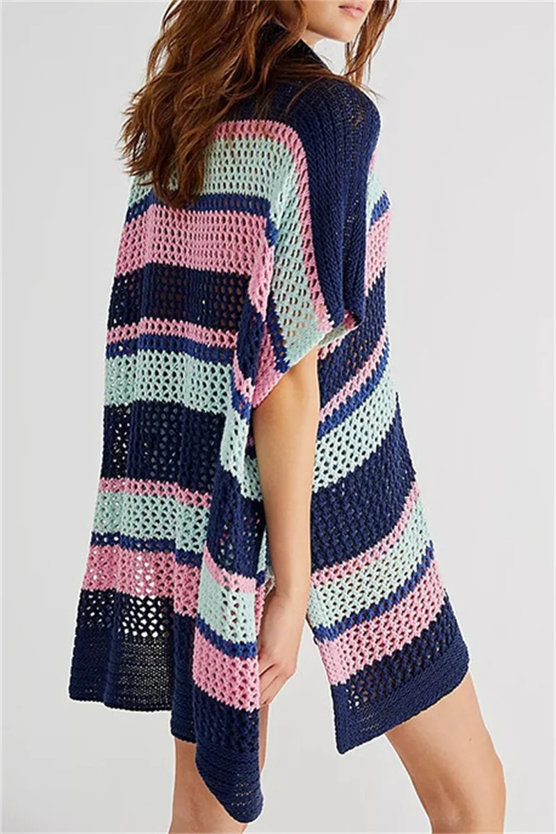 Casual Patchwork Hollowed Out Contrast Swimwears Cover Up - Panekey