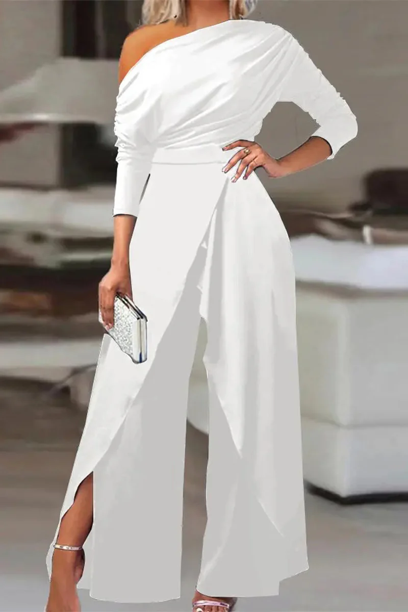 British Style Solid Backless Asymmetrical Oblique Collar Regular Jumpsuits(2 Colors) - Panekey