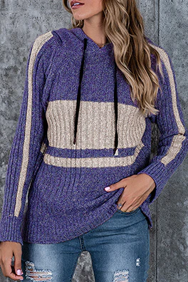 Casual Patchwork Draw String  Contrast Hooded Collar Tops - Panekey