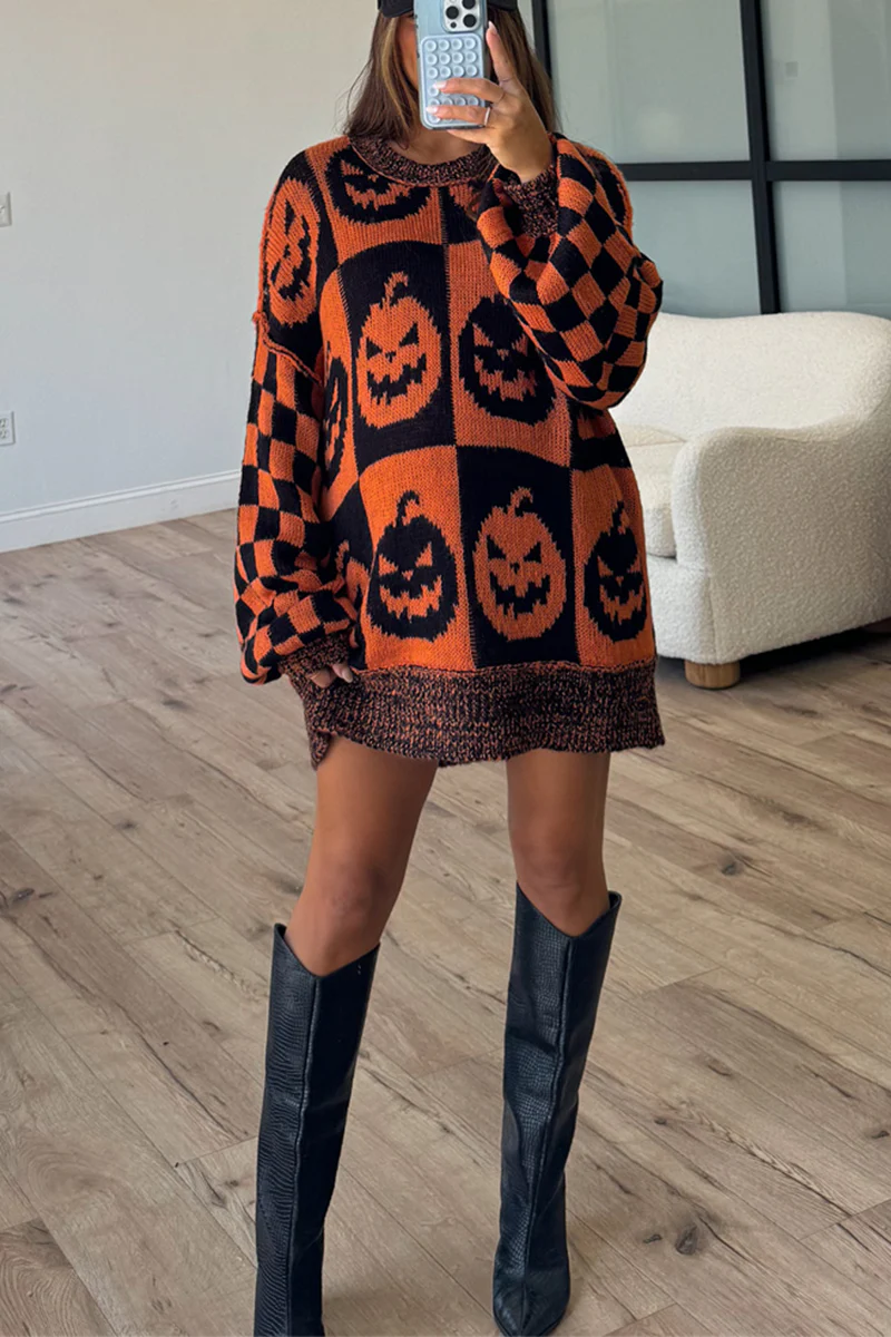 Casual Colorblock Weave Contrast O Neck Sweaters - Panekey