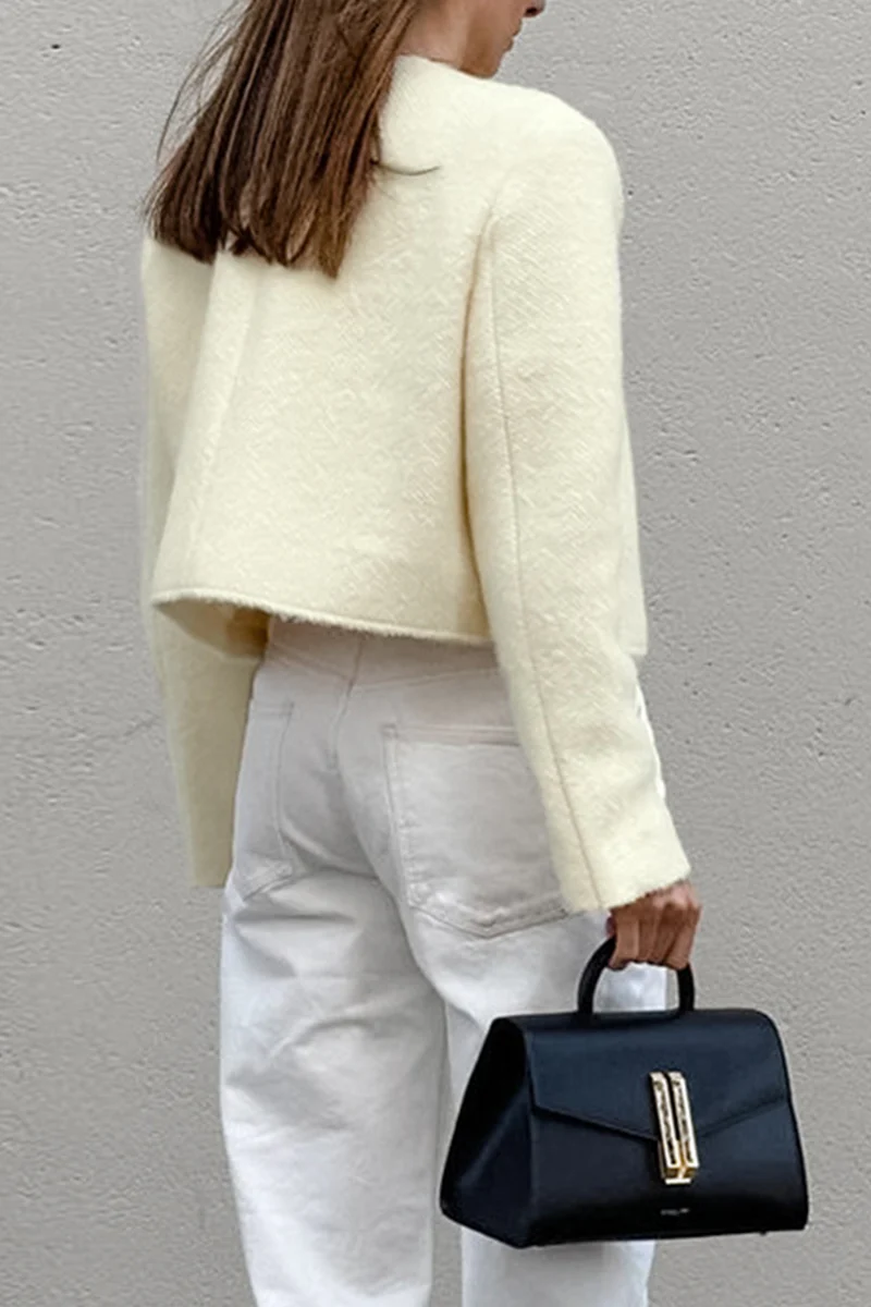 Casual Daily Solid Color Buttons O Neck Outerwear - Panekey