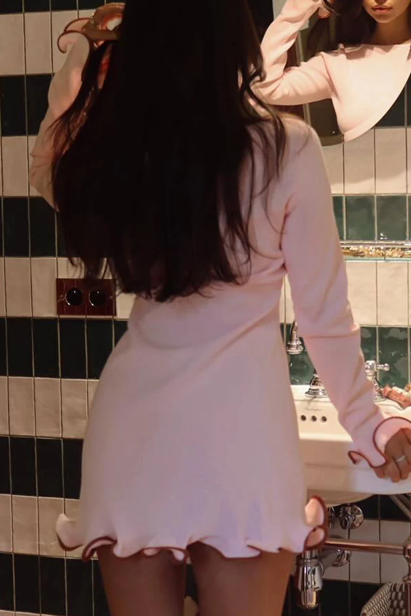 Casual Daily Stringy Selvedge O Neck Long Sleeve Dresses(3 Colors) - Panekey