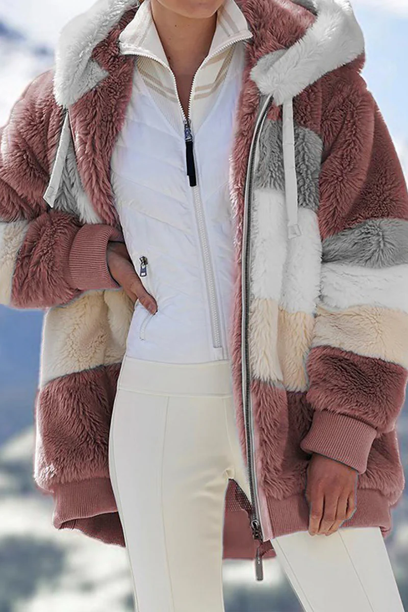 Casual Patchwork Contrast Zipper Hooded Collar Outerwear - Panekey