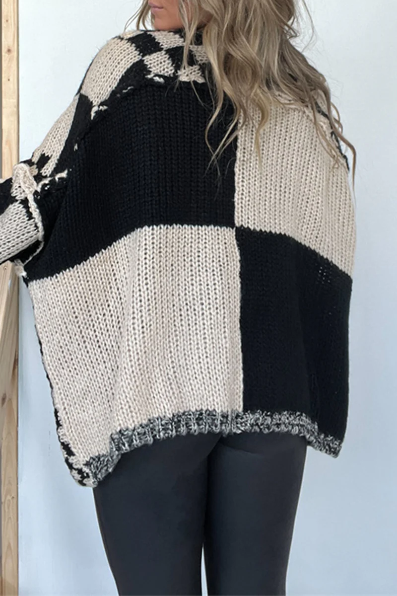 Casual Plaid Weave Contrast V Neck Outerwear(3 Colors) - Panekey