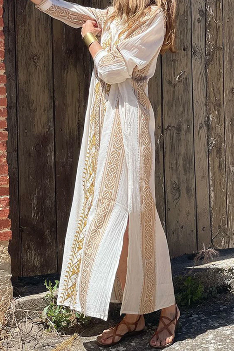 Casual Geometric Print Pocket Turndown Collar Shirt Dresses - Panekey