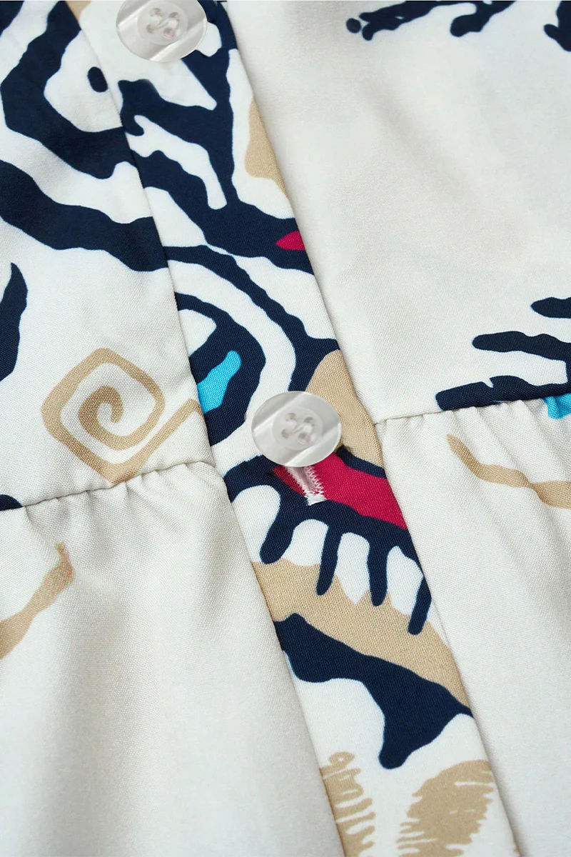 Casual Daily National Totem Print Patchwork Ruffle V Neck A Line Dresses - Panekey