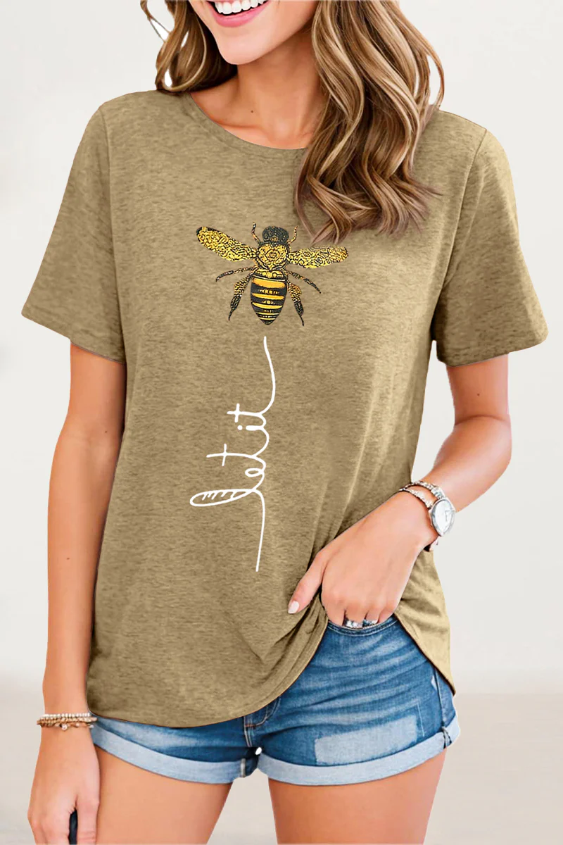 Casual Animal Letter Print Patchwork O Neck T-Shirts - Panekey