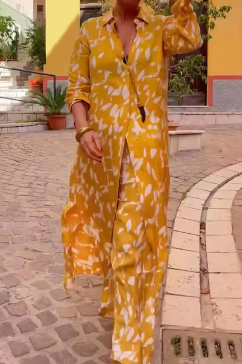 Casual College Print Patchwork Turndown Collar Three Quarter Two Pieces - Panekey