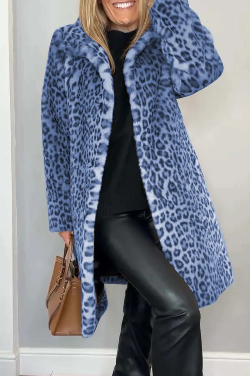 Casual Leopard Patchwork Fluffy Turndown Collar Outerwear(5 Colors) - Panekey