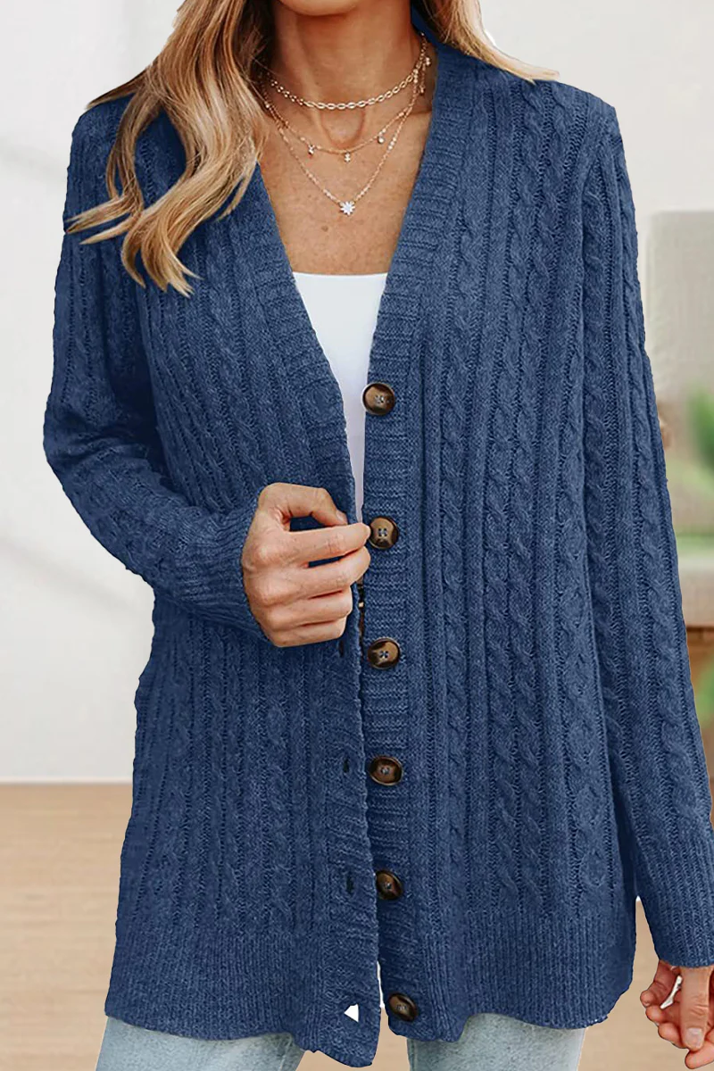 Casual Buttons Solid Color V Neck Cardigans(5 Colors) - Panekey