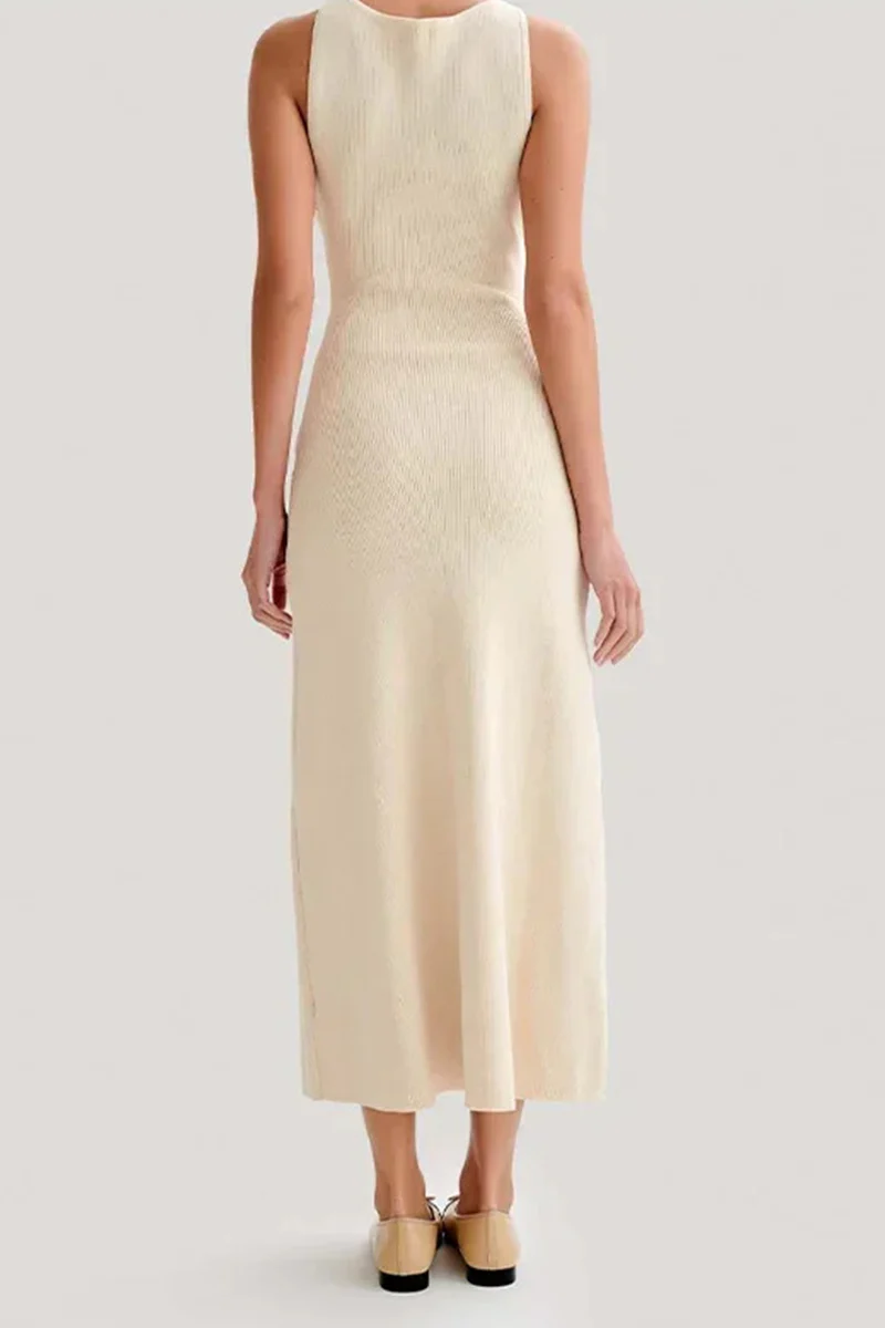 Casual Daily Solid Color Buckle O Neck Sleeveless Dresses - Panekey