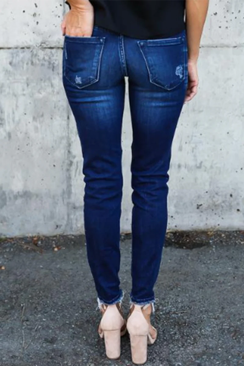 Casual Patchwork Ripped Split Joint Fold Pencil Bottoms - Panekey