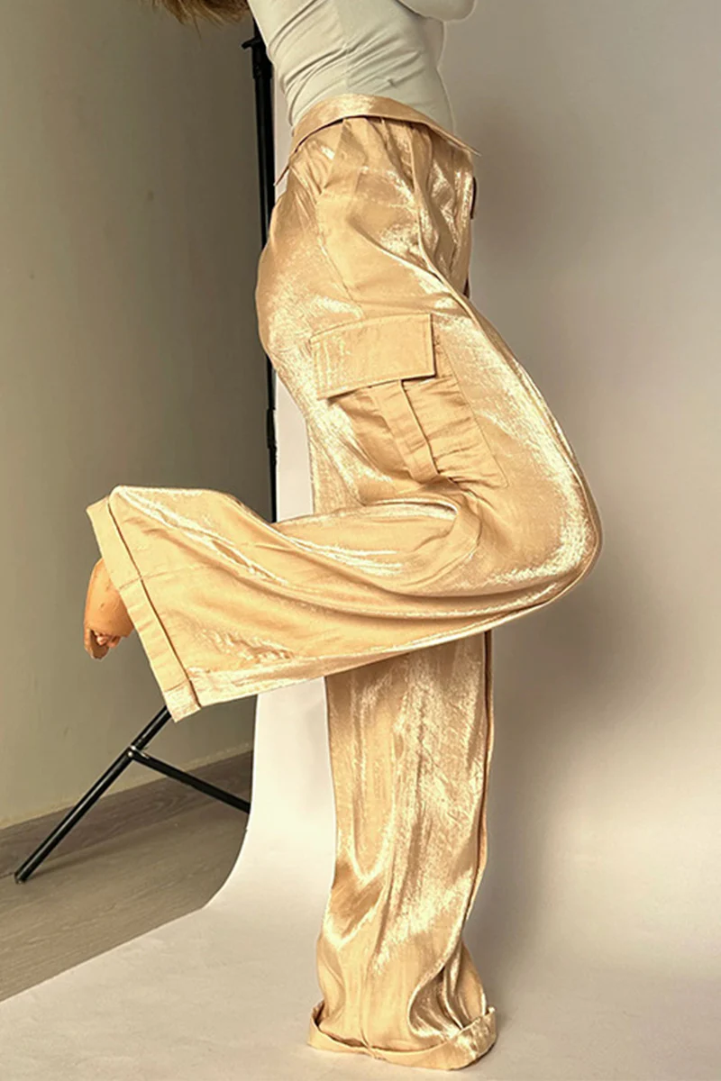 Casual Gradual Change Pocket Loose Mid Waist Straight Bottoms(4 Colors) - Panekey