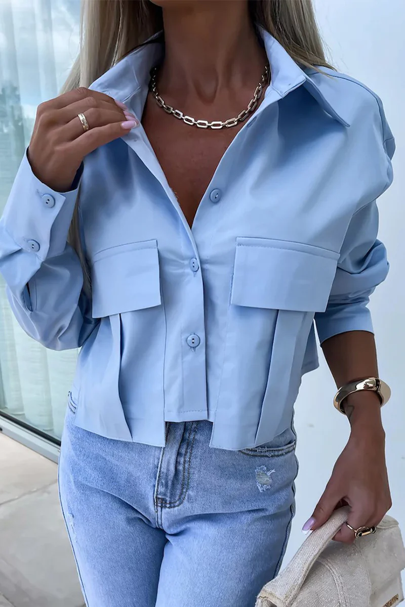 Casual British Style Solid Buttons Turndown Collar Tops - Panekey