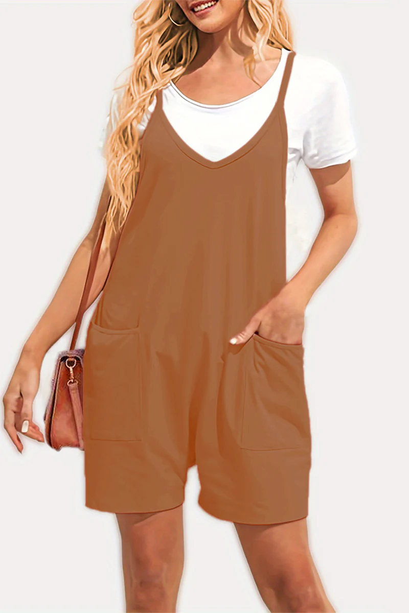 Casual Daily Solid Pocket V Neck Loose Jumpsuits(8 Colors) - Panekey