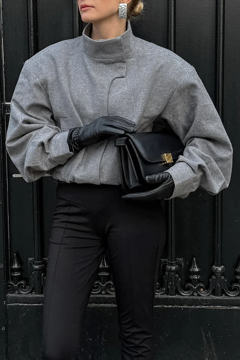 Casual Pocket Buttons Gross Mandarin Collar Outerwear - Panekey