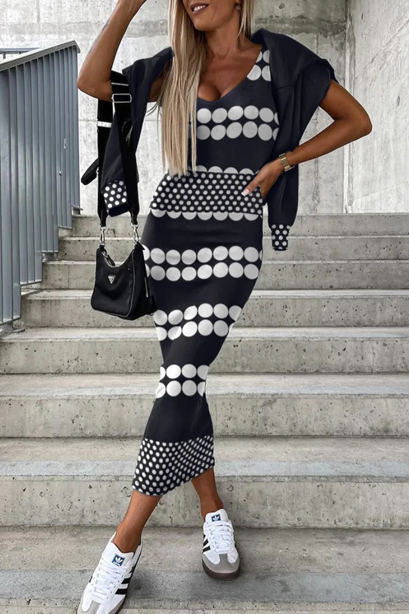 Casual Geometric Printing Long Sleeve Two Pieces(9 Colors) - Panekey