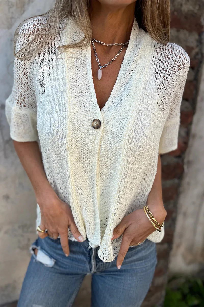 Casual Hollow Out Buttons V Neck Outerwear(6 Colors) - Panekey