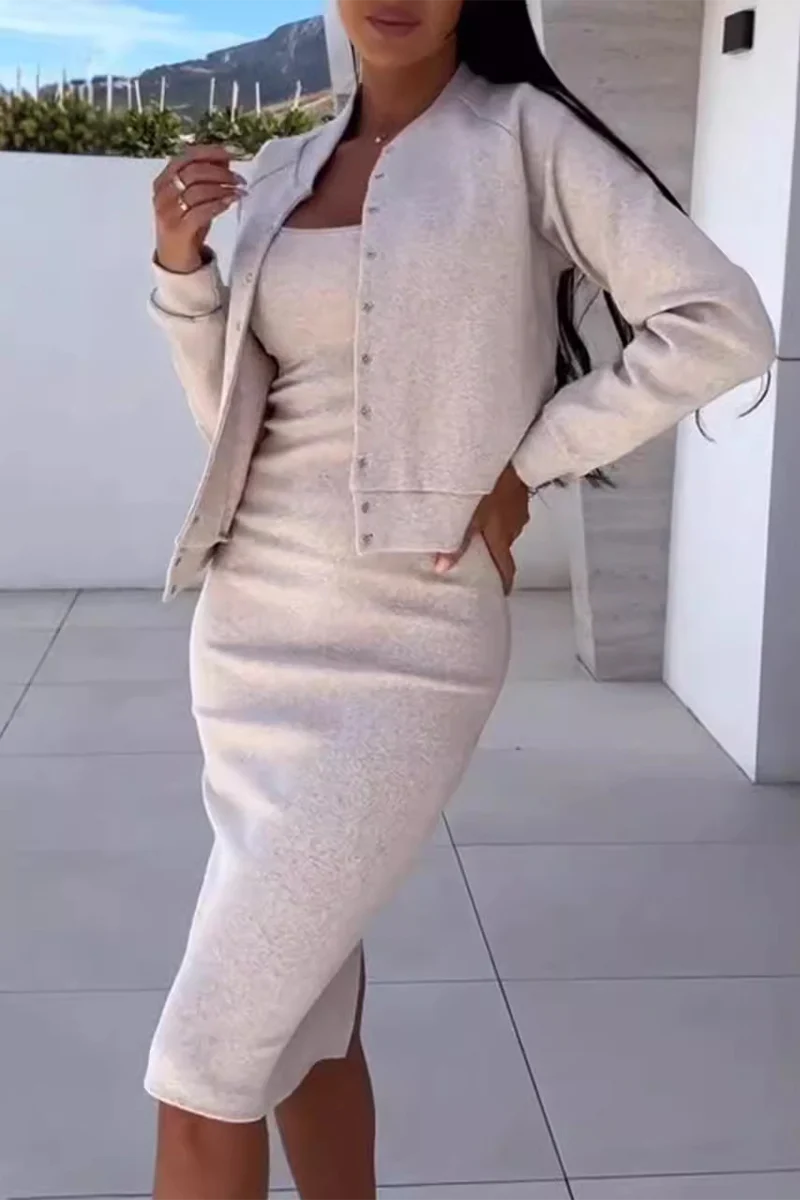 Casual Buttons Patchwork Long Sleeve Two Pieces(5 Colors) - Panekey