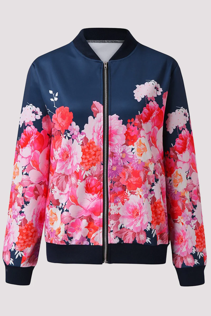 Casual Floral Patchwork O Neck Outerwear - Panekey