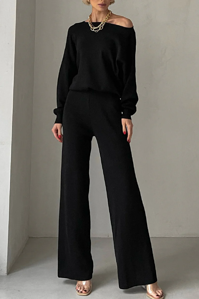 Casual Irregular Oblique Collar Long Sleeve Two Pieces(3 Colors) - Panekey